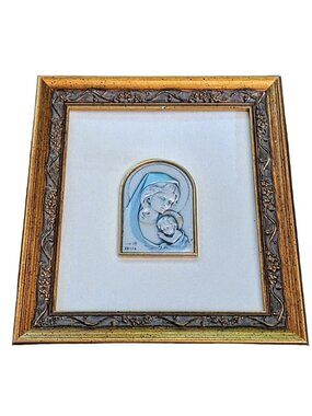 Salerni Italian 925 Sterling Silver Bas-relief Plaque of The Madonna and Child